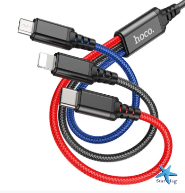 Кабель HOCO X76 Combo 3-in-1 Lightning / Micro-USB / Type-C ∙ Зарядный универсальный USB провод шнур 3 в 1 для зарядки Android / iPhone