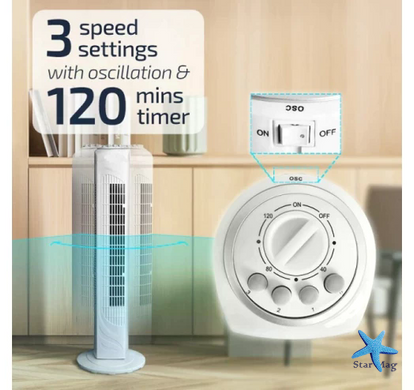 Колонный напольный вентилятор DOMOTEC MS-1627 White Tower Fan с таймером и поворотом &bull; Башенный вентилятор 45 Вт на 3 скорости для дома и офиса