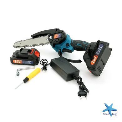 Акумуляторна міні-пила Chain Saw з двома шинами 6" і 8" &bull; Універсальна ланцюгова пила 24V для саду та дачі