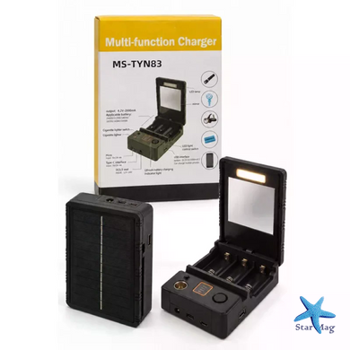 Зарядное устройство MS-TYN83 для аккумуляторов &bull; Многофункциональное зарядное устройство MS-TYN83 для Li-ion 18650, 21700 и 26650 с солнечной панелью, Power Bank и LED-фонарём