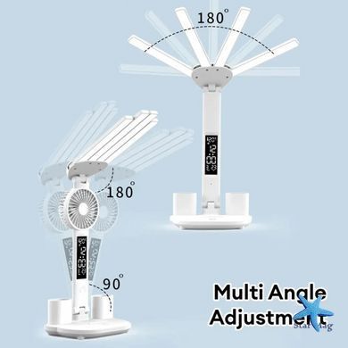 Настільна LED-лампа KRX-1011 з вентилятором, годинником і підставкою &bull; Акумуляторний світильник із дисплеєм, сенсорним керуванням і 3 режимами світла для роботи, навчання та дому