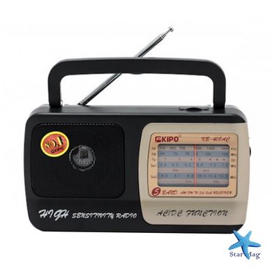 Радіоприймач KIPO KB 408 Портативне радіо на батарейках + від мережі 220