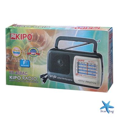 Радіоприймач KIPO KB 408 Портативне радіо на батарейках + від мережі 220