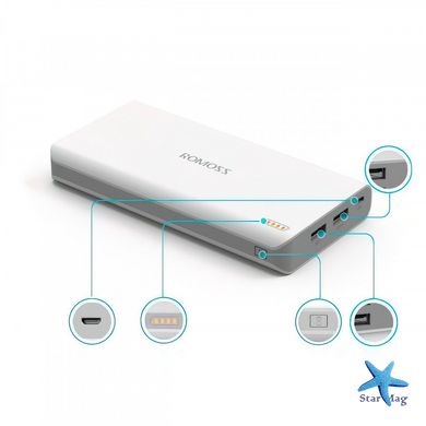 Портативное зарядное устройство ROMOSS Sense 6 Powerbank 20000 мА/ч ∙ Внешний аккумулятор – павербанк USBx2, MicroUSB