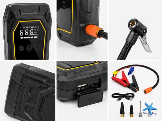 Пускозарядное устройство K5 4000A &bull; Автомобильный Jump Starter 12V с компрессором 150 PSI, Power Bank 16000 мАч и LED-фонарем