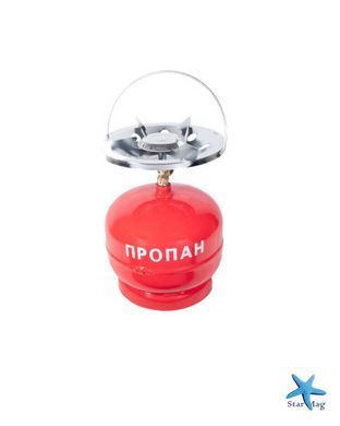 Газовый баллон 5 л красный с горелкой 21 см бытовой комплект &bull; Туристический газовый комплект 2200 Вт с конфоркой, краном-переходником и ручкой для переноски