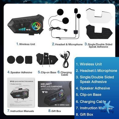 Беспроводная мотогарнитура Y10 с мягким микрофоном и Bluetooth 5.3 ∙ Универсальная мотогарнитура Y10 для шлема