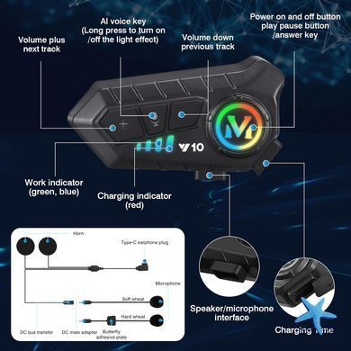 Беспроводная мотогарнитура Y10 с мягким микрофоном и Bluetooth 5.3 ∙ Универсальная мотогарнитура Y10 для шлема