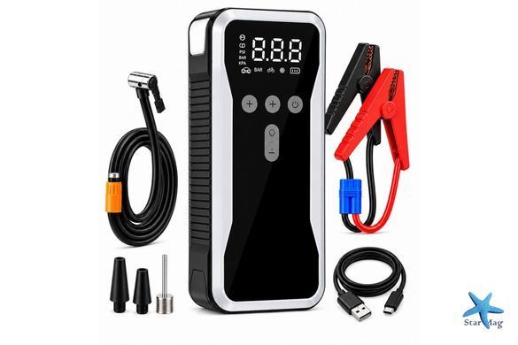 Пускозарядное устройство S3 10400 мАч &bull; Автомобильный Jump Starter 12V с компрессором, USB-C, цифровым дисплеем и LED/SOS