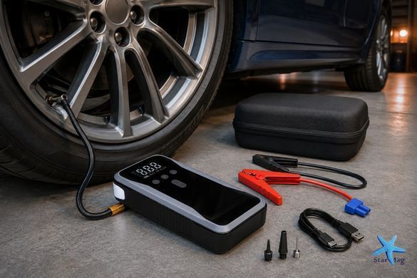 Пускозарядное устройство S3 10400 мАч &bull; Автомобильный Jump Starter 12V с компрессором, USB-C, цифровым дисплеем и LED/SOS
