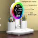 Настільна LED лампа KRX-104 з RGB-підсвіткою, вентилятором, годинником і підставкою &bull; Акумуляторний настільний світильник 4-в-1 із сенсорним керуванням, 4 плафонами та дисплеєм для роботи, навчання і дому