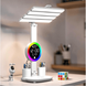 Настільна LED лампа KRX-104 з RGB-підсвіткою, вентилятором, годинником і підставкою &bull; Акумуляторний настільний світильник 4-в-1 із сенсорним керуванням, 4 плафонами та дисплеєм для роботи, навчання і дому
