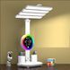 Настільна LED лампа KRX-104 з RGB-підсвіткою, вентилятором, годинником і підставкою &bull; Акумуляторний настільний світильник 4-в-1 із сенсорним керуванням, 4 плафонами та дисплеєм для роботи, навчання і дому