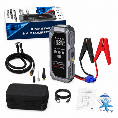 Пускозарядное устройство K3 12000 мАч &bull; Автомобильный Jump Starter 12V с компрессором 150 PSI, пиковым током 600A, Power Bank и LED-фонарем