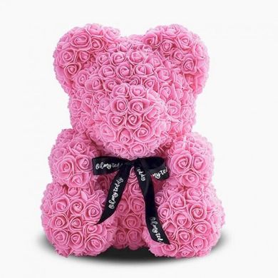 Подарочный сувенир Мишка из роз 25 см ∙ Мишка из цветов в подарочной коробке Красный / розовый / белый