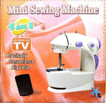 Швейна міні машинка Mini Sewing Machine SM-202A 4 в 1 портативна домашня машинка для шиття від мережі / батарей / педалі