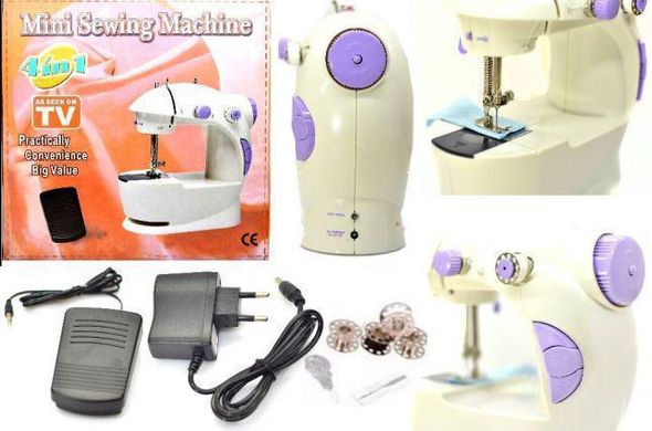 Швейная мини машинка портативная Mini Sewing Machine SM-202A 4 в 1 с педалью и адаптером питания Sew Whiz PR4