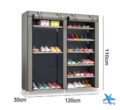 Шкаф для обуви Shoe Cabinet тканевый двухсекционный органайзер с полочками