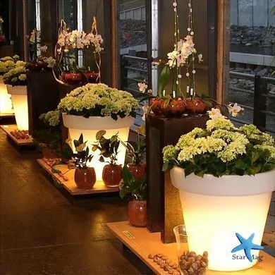 Светильник садовый Вазон для цветов на солнечной батарее ∙ LED кашпо с подсветкой для сада, террасы, двора и ландшафтного декора