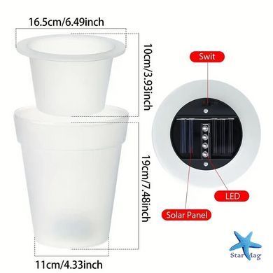 Светильник садовый Вазон для цветов на солнечной батарее ∙ LED кашпо с подсветкой для сада, террасы, двора и ландшафтного декора