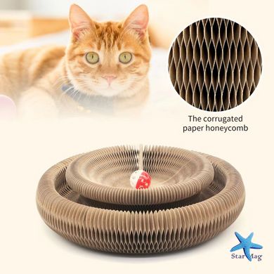 Раскладная игрушка – когтеточка 2 в 1 для кошек из гофры с мячиком Magic Organ Cat · Интерактивная фигурная игрушка для котов