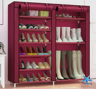 Шафа для взуття Shoe Cabinet тканинний двосекційний органайзер з поличками