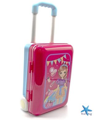 Трюмо розовое для девочек чемодан на колесиках Игровой набор "Юная Красавица 2в1"