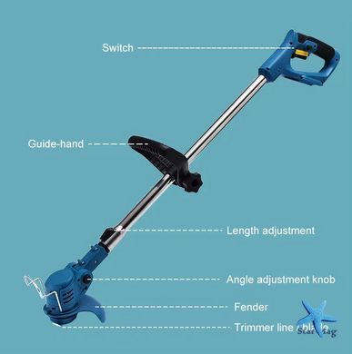 Беспроводная газонокосилка Lawn mower 48В 2000 мАч &middot; Садовый аккумуляторный триммер для травы с 2 аккумуляторами
