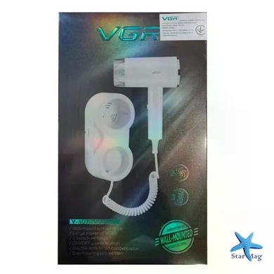 Настенный фен VGR V-407 1600 Вт белый &bull; Фен для волос VGR V-407 Black с настенным креплением 2 скоростями 3 температурами и концентратором
