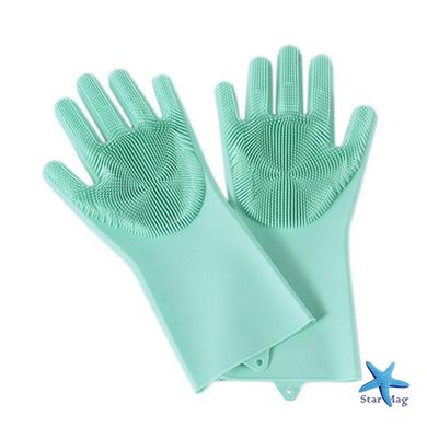 Силиконовые многофункциональные перчатки для мытья и чистки Magic Silicone Glov Бирюзовый PR3