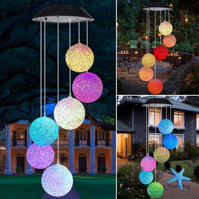 Садова підвісна лампа з LED кулями на сонячній батареї · Різнокольорові декоративні ліхтарики Музика вітру
