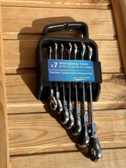 Набор ключей Wrench set ES-7 · Ключи комбинированные трещоточные шарнирные, комплект из 7 штук 8-19 мм