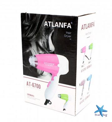 Фен дорожный складной для сушки и укладки волос Atlanfa AT-6700, 1000 Вт