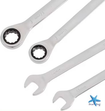 Набір ключів Wrench set ES-7 · Ключі комбіновані тріскачкові шарнірні, комплект з 7 штук 8-19 мм