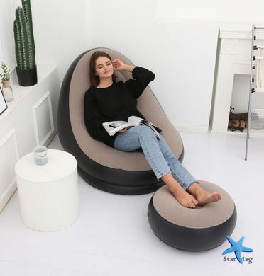Надувний диван – ліжко AIR SOFA Надувне велюрове садове крісло з пуфом для відпочинку