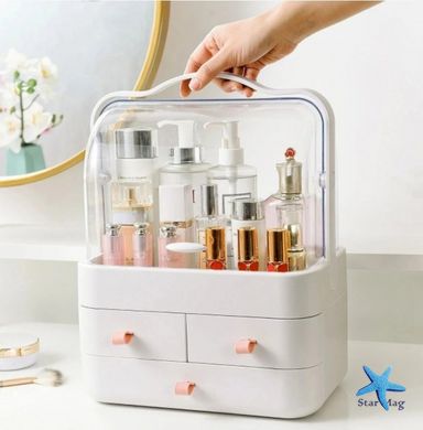Органайзер для косметики Пылезащитный Водонепроницаемый Cosmetic Storage Box Двухъярусный бокс Розовый Органайзер для косметики