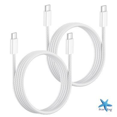 Кабель Type-C&ndash;Type-C 26X-198 60W 1 м белый &bull; Кабель USB-C&ndash;USB-C 26X-198 для быстрой зарядки iPhone 17 Pro Max с тканевой оплеткой и SIM-ключом