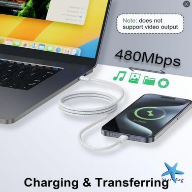 Кабель Type-C&ndash;Type-C 26X-198 60W 1 м белый &bull; Кабель USB-C&ndash;USB-C 26X-198 для быстрой зарядки iPhone 17 Pro Max с тканевой оплеткой и SIM-ключом