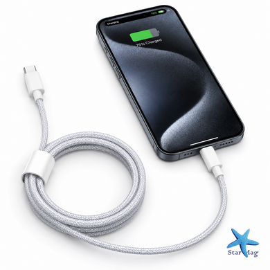 Кабель Type-C&ndash;Type-C 26X-198 60W 1 м белый &bull; Кабель USB-C&ndash;USB-C 26X-198 для быстрой зарядки iPhone 17 Pro Max с тканевой оплеткой и SIM-ключом