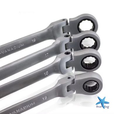 Набір ключів Wrench set ES-7 · Ключі комбіновані тріскачкові шарнірні, комплект з 7 штук 8-19 мм