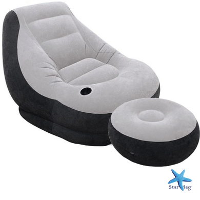 Надувний диван – ліжко AIR SOFA Надувне велюрове садове крісло з пуфом для відпочинку