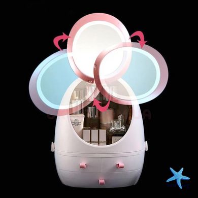Органайзер для косметики "Яйцо" с зеркалом с LED подсветкой Бокс для хранения косметики 35х28х18см
