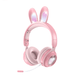Дитячі навушники з вушками кролика Picun B12 ∙ Бездротові стерео навушники «Зайчик» з мікрофоном та LED підсвічуванням ∙ Чорні / Рожеві