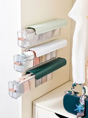 Подвесной пластиковый органайзер для хранения белья, носков, аксессуаров · Секционный прозрачный ящик в шкаф