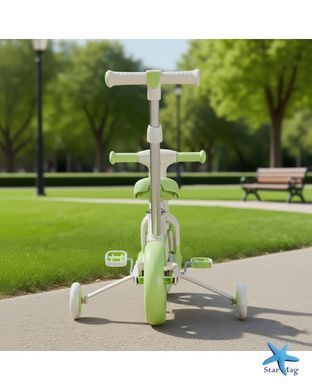 Велосипед-біговел дитячий 2в1 з батьківською ручкою SCO22 Green &bull; Дитячий триколісний біговел-трансформер для малюків &bull; Прогулянковий велобіг дитячий зелений