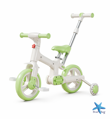 Велосипед-біговел дитячий 2в1 з батьківською ручкою SCO22 Green &bull; Дитячий триколісний біговел-трансформер для малюків &bull; Прогулянковий велобіг дитячий зелений