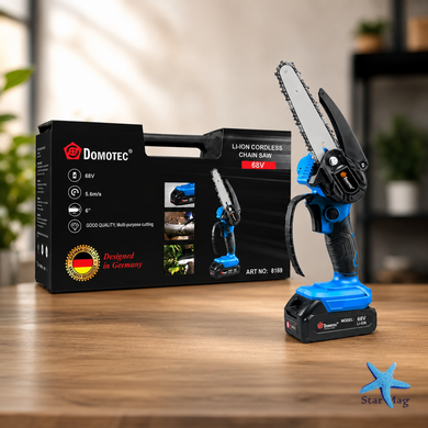 Аккумуляторная цепная мини-пила DOMOTEC CHAIN SAW 6&Prime; 68V 8Ah для обрезки веток &bull; Садовая аккумуляторная пила DOMOTEC CHAIN SAW 6&Prime; для деревьев, кустов и дачи