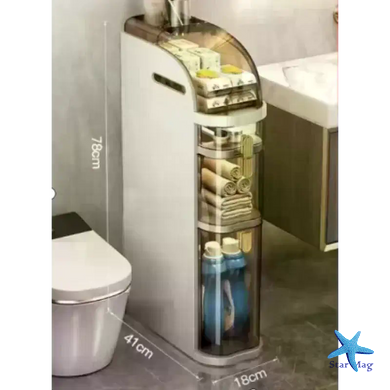 Шкаф-пенал для ванной 78&times;41&times;18 см &bull; Узкий напольный шкаф для туалета 78&times;41&times;18 см с 4 секциями, ящиками и колесиками