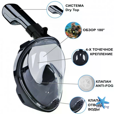 Маска полнолицевая Tribord Freebreath для снорклинга и плавания &bull; Маска для подводного наблюдения с трубкой Dry Top и панорамным обзором