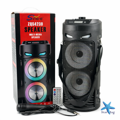 Портативная колонка Sing-e ZQS4239 с микрофоном и светомузыкой &bull; Bluetooth колонка для музыки, караоке, дома и отдыха